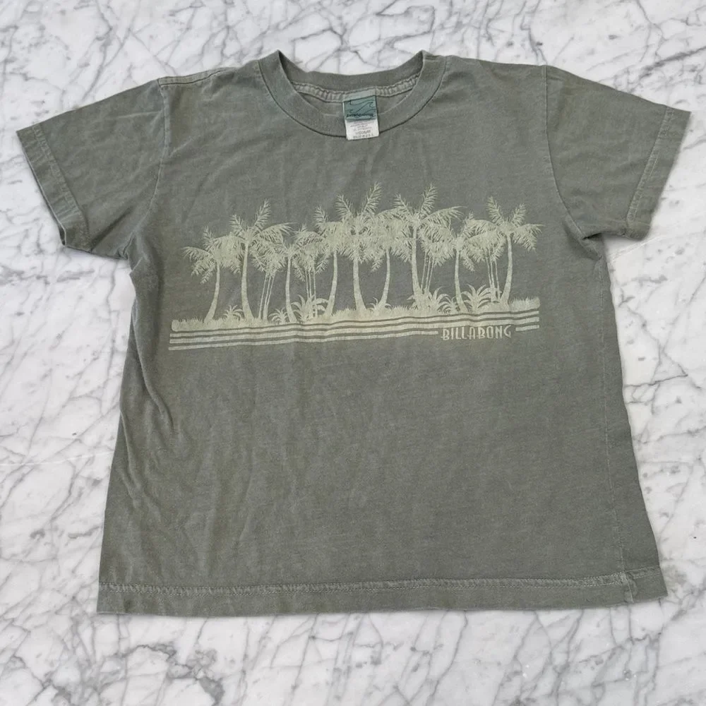 Vintage Billabong made in USA Kids Palm Tree Graphic Tee Green Youth M